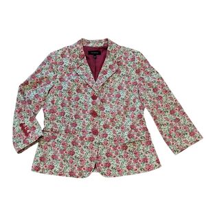 NWOT Talbots Grace Fit Floral Rose Notch Collar Lined Blazer 8 Pink Red Green